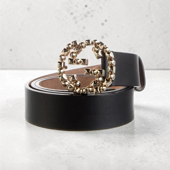 Gucci Black Leather Gold-tone GG Buckle Belt S sz main image 4